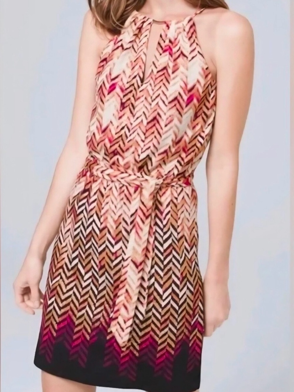 Sleeveless Chevron Print Halter Dress in Multi-Color